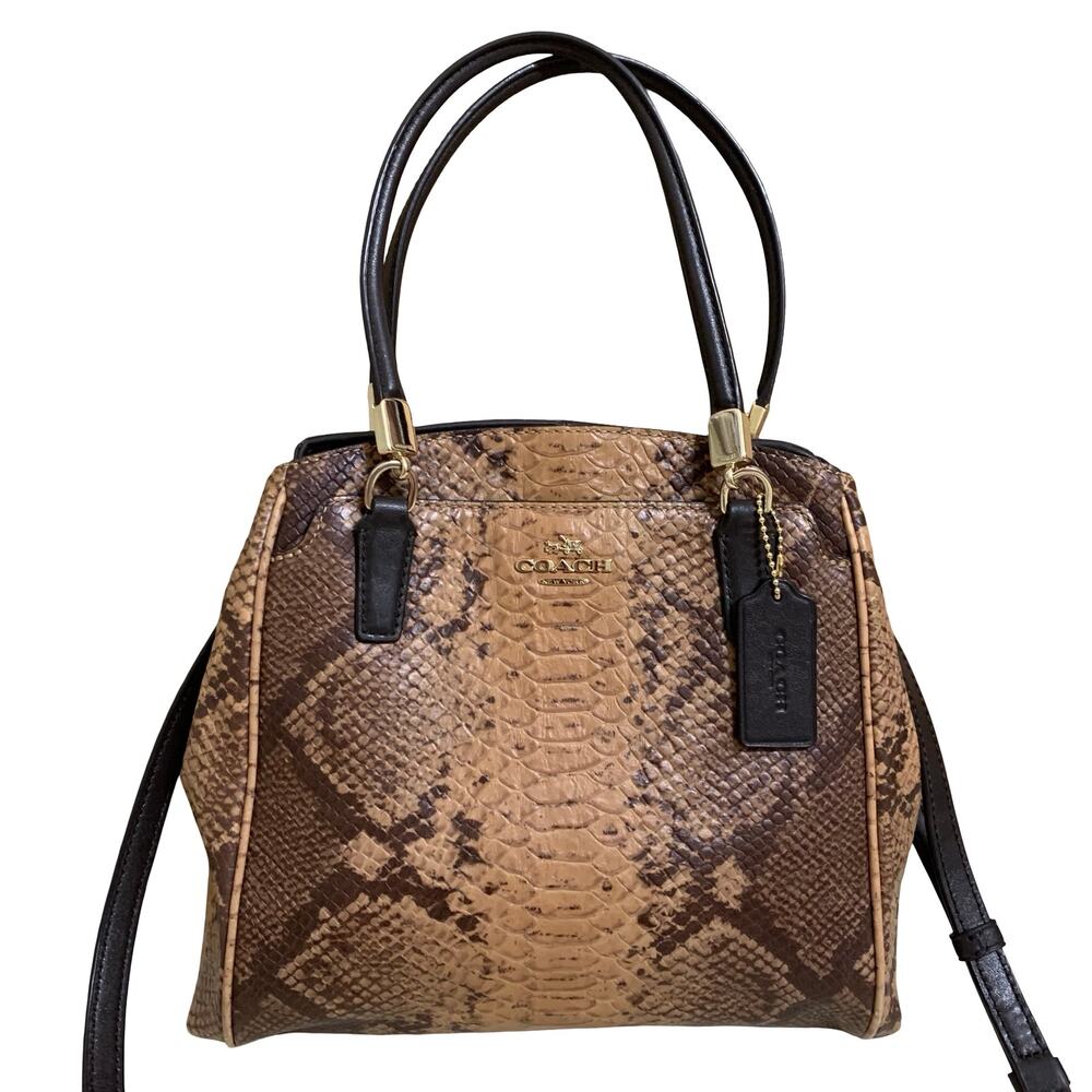 COACH Brown Snakeskin Embossed Leather MINETTA Satchel w/Long Strap F35271